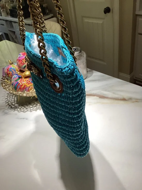Kurt Geiger Turquoise Woven Chain-Handle Shoulder Bag NWOT - Picture 6 of 12